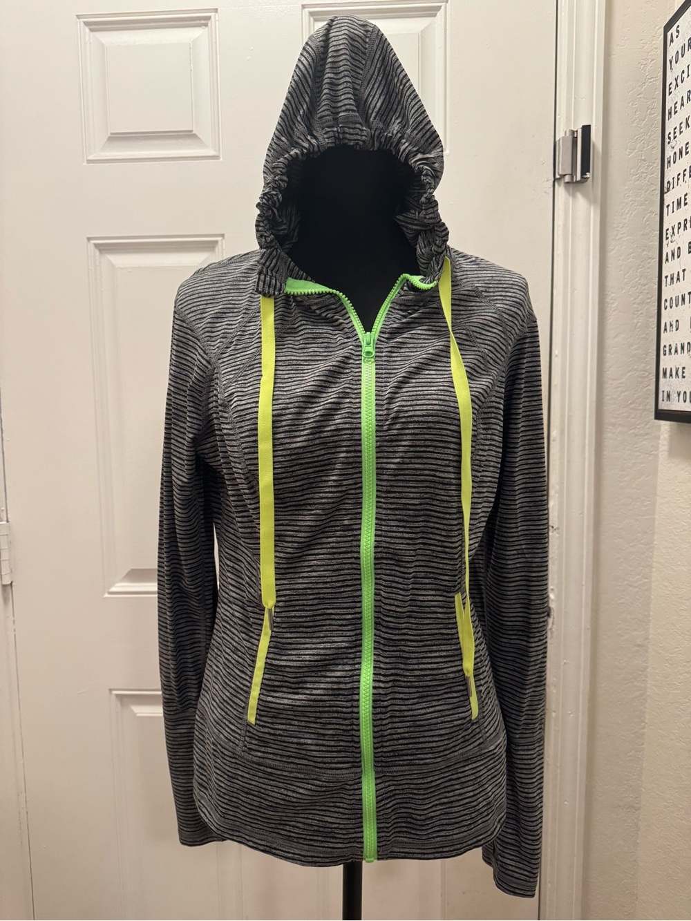 lukka Gray Striped Hoodie with Neon Yellow And Green Accents 0204